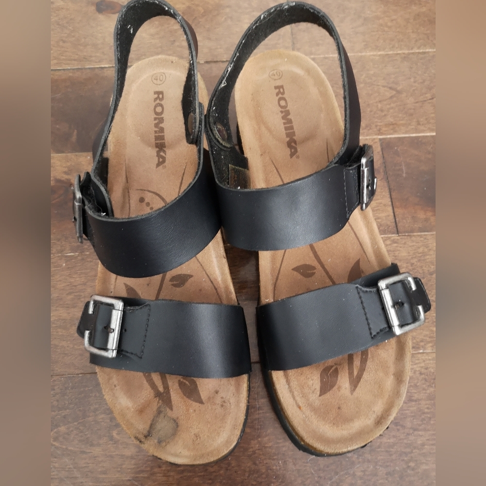Romika Black Adjustable Sandals, Size 40